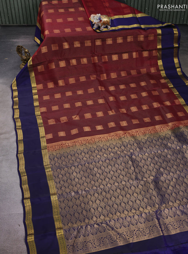 Maroon & Navy Blue Kanchipuram Silk - Buttas