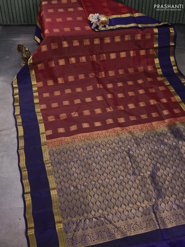 Maroon & Navy Blue Kanchipuram Silk - Buttas