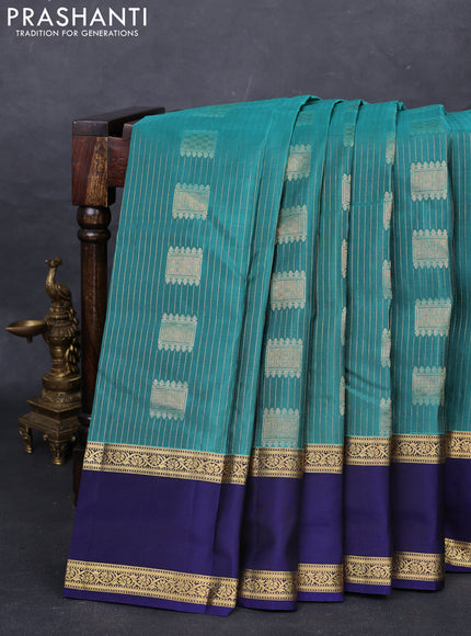 Teal Green & Navy Blue Kanchipuram Silk - Buttas