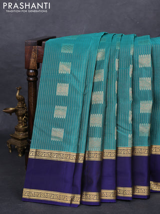 Teal Green & Navy Blue Kanchipuram Silk - Buttas