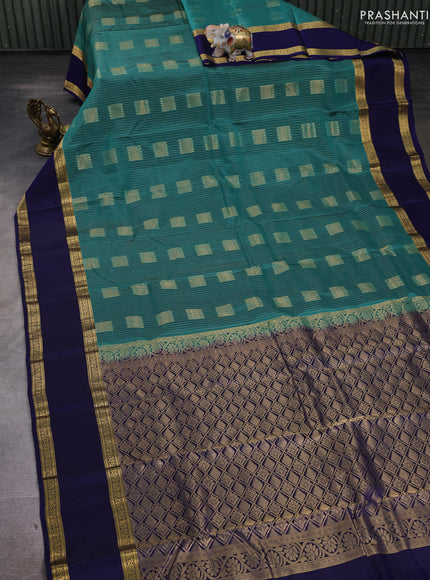Teal Green & Navy Blue Kanchipuram Silk - Buttas