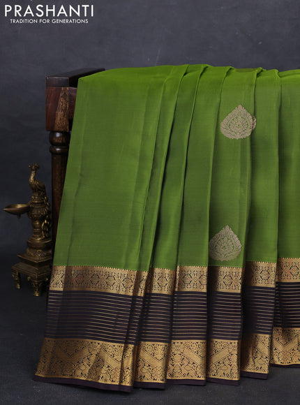 Mehendi Green & Coffee Brown Kanchipuram Silk - Buttas
