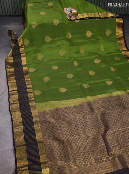 Mehendi Green & Coffee Brown Kanchipuram Silk - Buttas