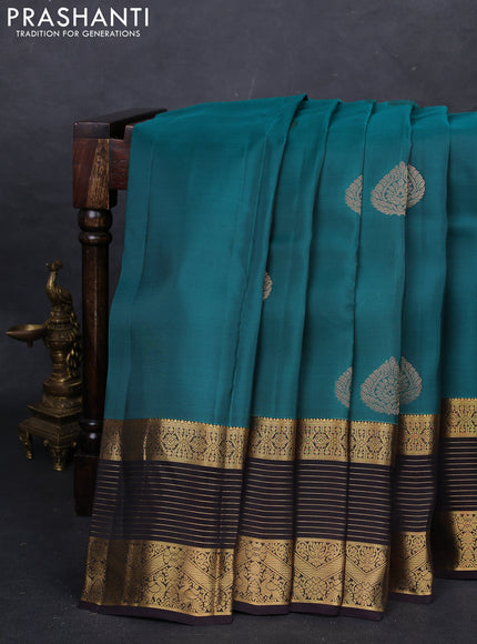 Teal Green & Coffee Brown Kanchipuram Silk - Buttas