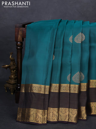 Teal Green & Coffee Brown Kanchipuram Silk - Buttas