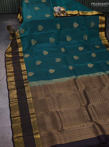 Teal Green & Coffee Brown Kanchipuram Silk - Buttas