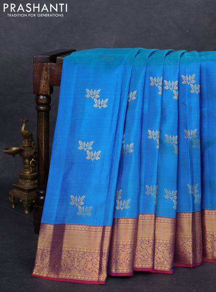 Teal Blue & Maroon Kanchipuram Silk - Buttas