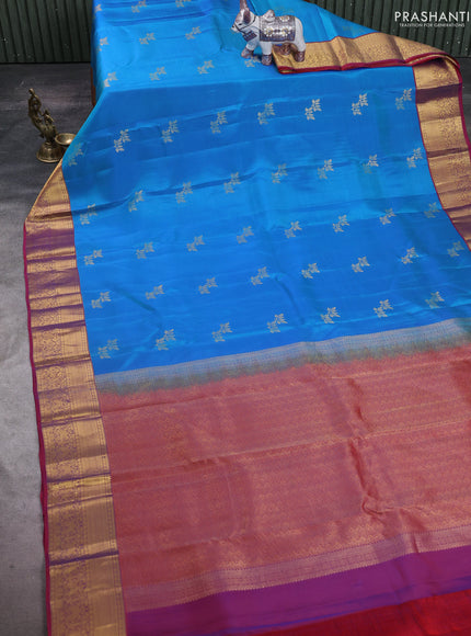 Teal Blue & Maroon Kanchipuram Silk - Buttas
