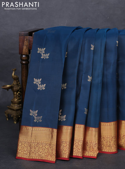 Peacock Blue & Maroon Kanchipuram Silk - Buttas