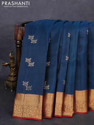 Peacock Blue & Maroon Kanchipuram Silk - Buttas