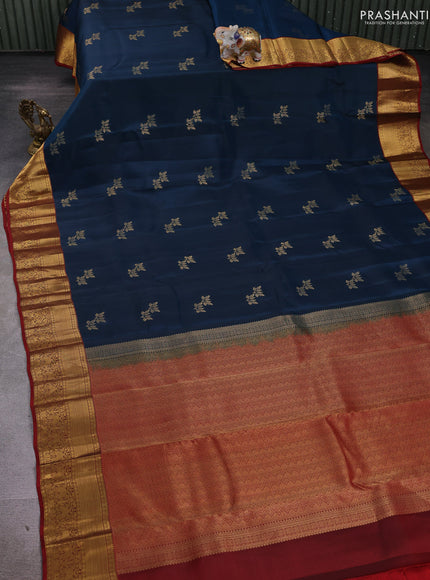 Peacock Blue & Maroon Kanchipuram Silk - Buttas