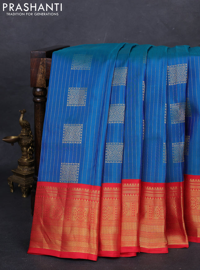 Teal Blue & Red Kanchipuram Silk - Buttas