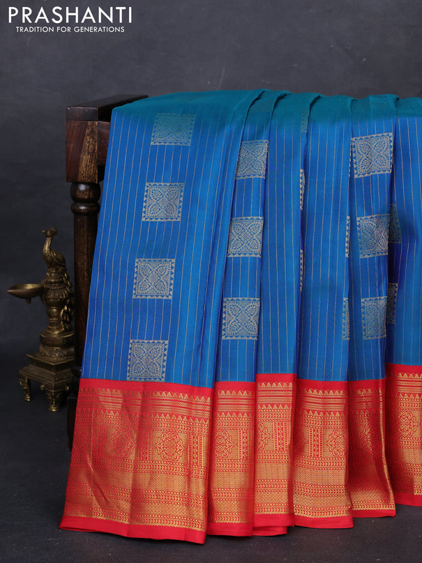 Teal Blue & Red Kanchipuram Silk - Buttas