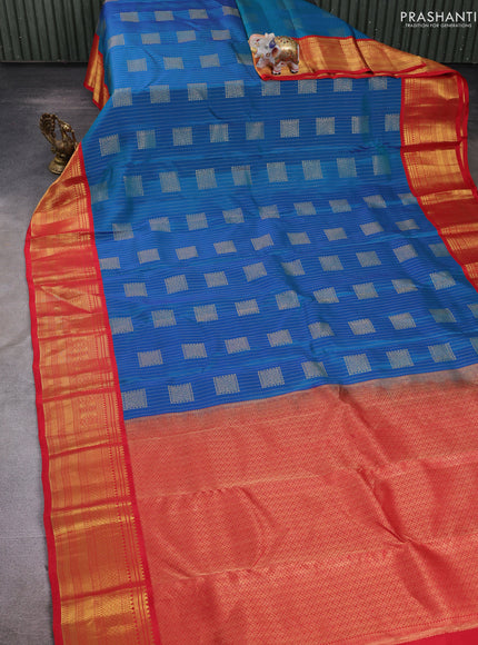 Teal Blue & Red Kanchipuram Silk - Buttas
