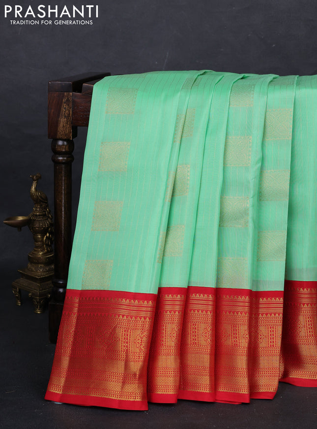Teal Green & Red Kanchipuram Silk - Buttas