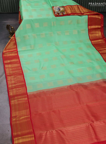 Teal Green & Red Kanchipuram Silk - Buttas