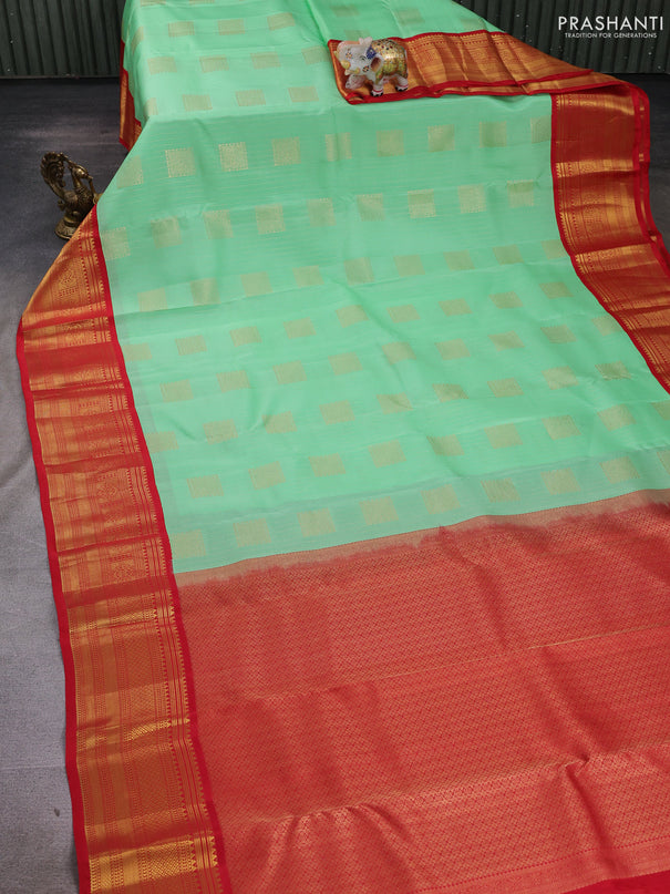 Teal Green & Red Kanchipuram Silk - Buttas