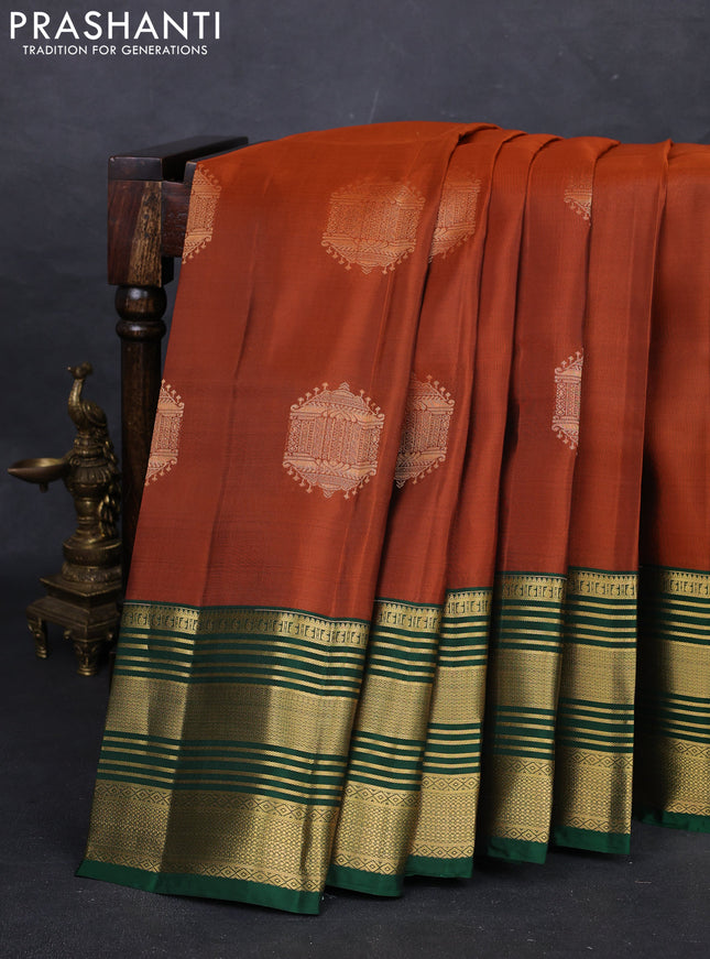 Rust & Green Kanchipuram Silk - Buttas