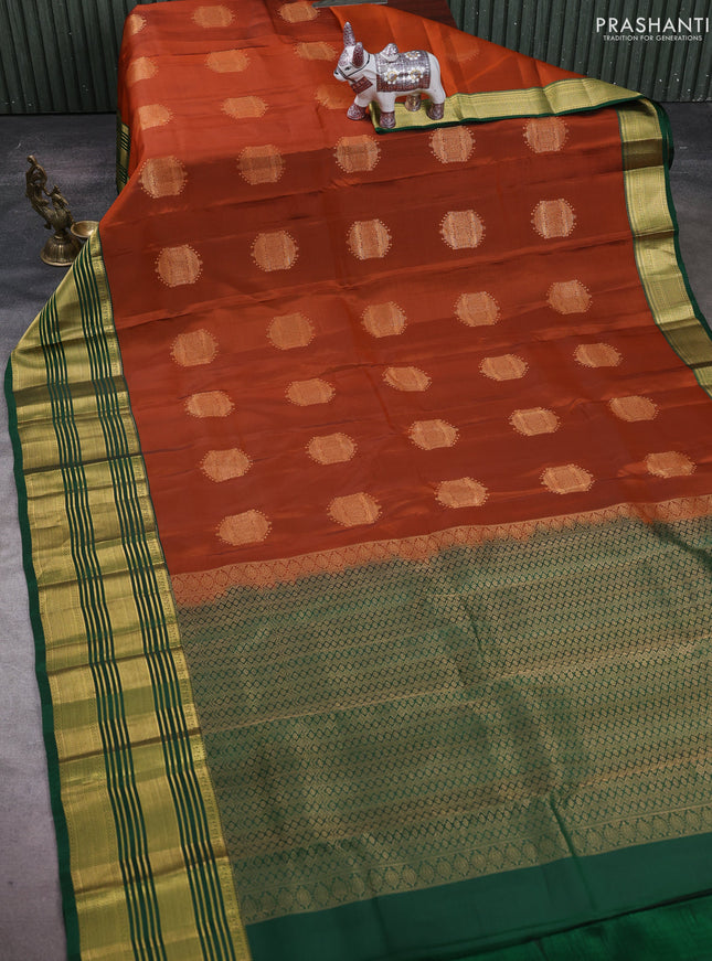 Rust & Green Kanchipuram Silk - Buttas