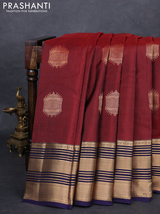 Maroon & Navy Blue Kanchipuram Silk - Buttas