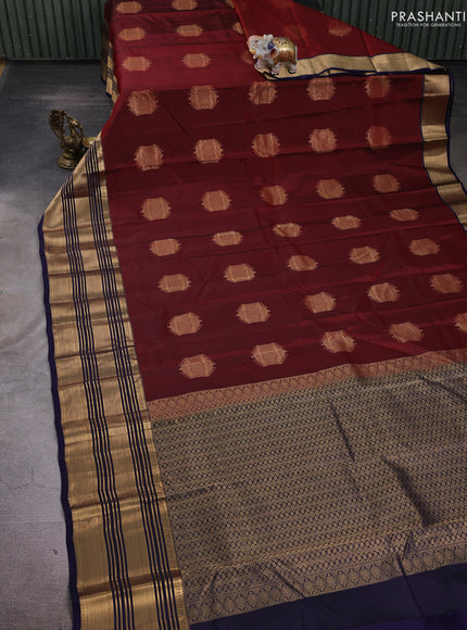 Maroon & Navy Blue Kanchipuram Silk - Buttas