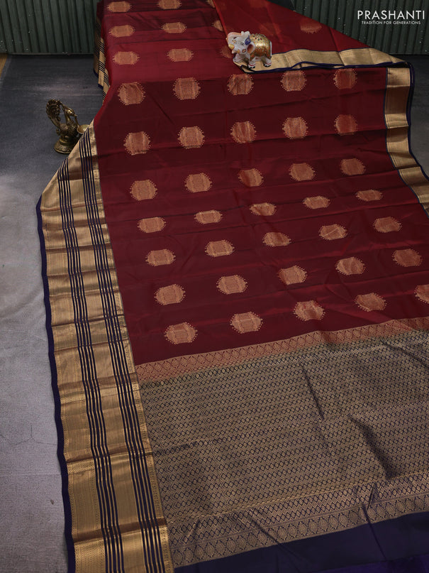 Maroon & Navy Blue Kanchipuram Silk - Buttas