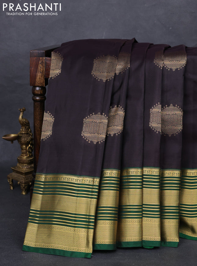 Coffee Brown & Green Kanchipuram Silk - Buttas
