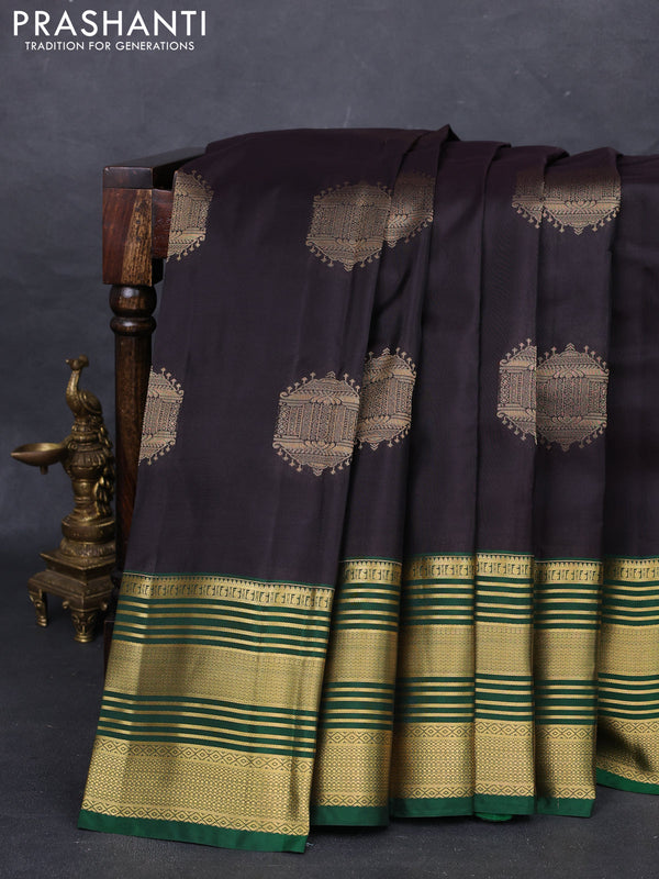 Coffee Brown & Green Kanchipuram Silk - Buttas