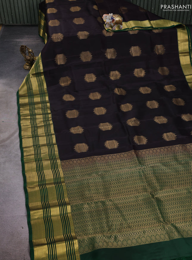 Coffee Brown & Green Kanchipuram Silk - Buttas
