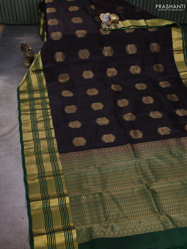 Coffee Brown & Green Kanchipuram Silk - Buttas
