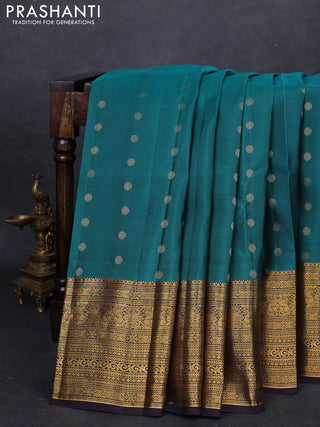 Teal Green & Coffee Brown Kanchipuram Silk - Buttas