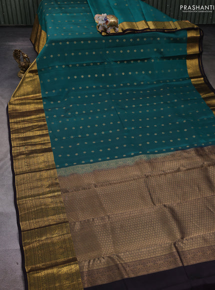 Teal Green & Coffee Brown Kanchipuram Silk - Buttas