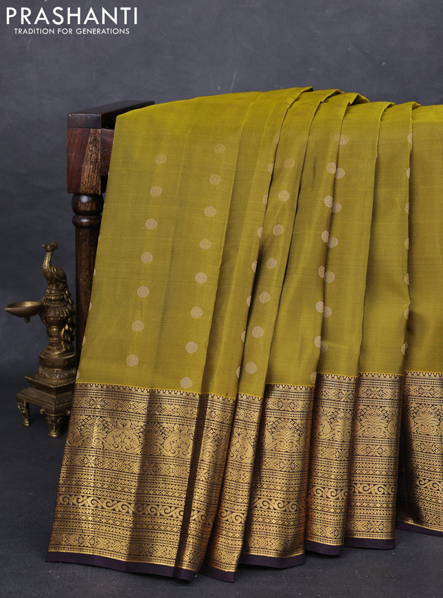 Mehendi Green & Wine Kanchipuram Silk - Buttas