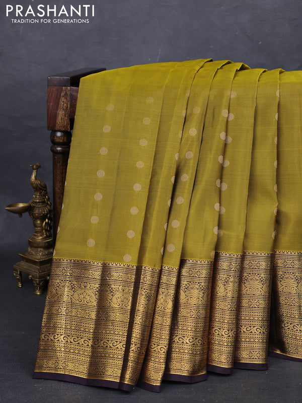 Mehendi Green & Wine Kanchipuram Silk - Buttas