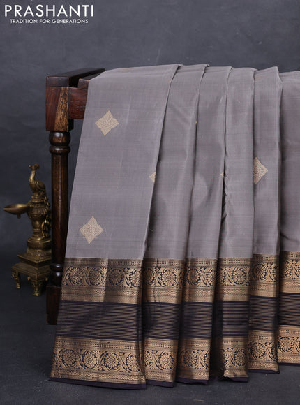 Grey & Black Kanchipuram Silk - Buttas