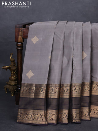 Grey & Black Kanchipuram Silk - Buttas