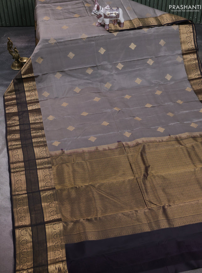 Grey & Black Kanchipuram Silk - Buttas