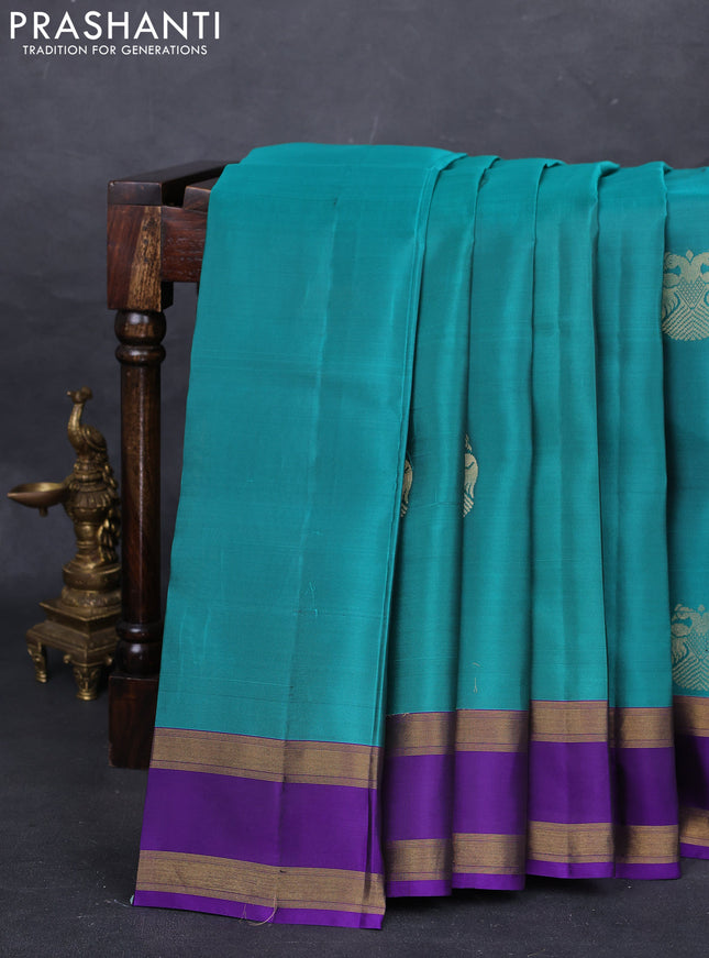 Green & Violet Kanchipuram Silk - Buttas
