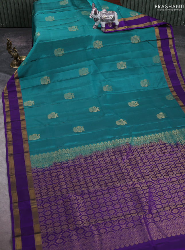 Green & Violet Kanchipuram Silk - Buttas
