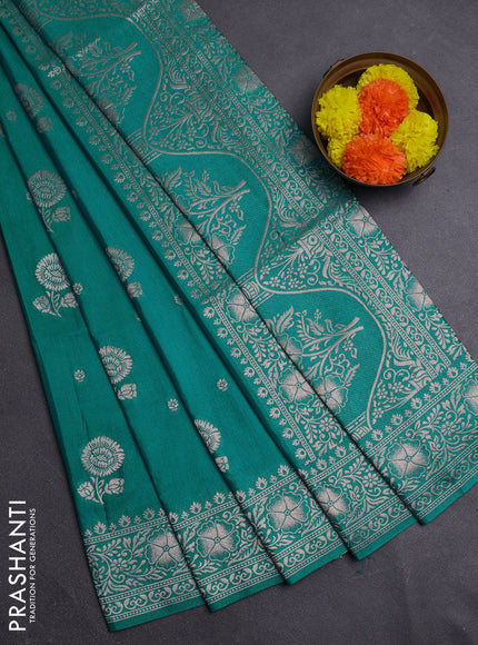 Teal Green Semi Soft Silk Saree