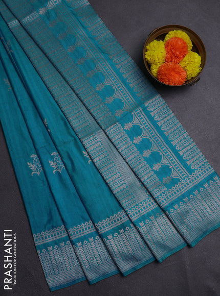 Teal Blue Semi Soft Silk Saree