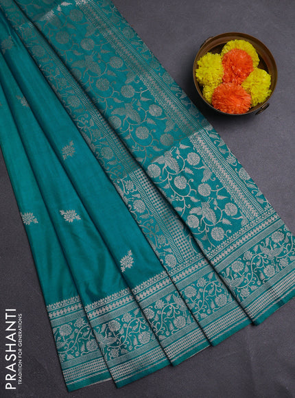 Teal Green Semi Soft Silk Saree