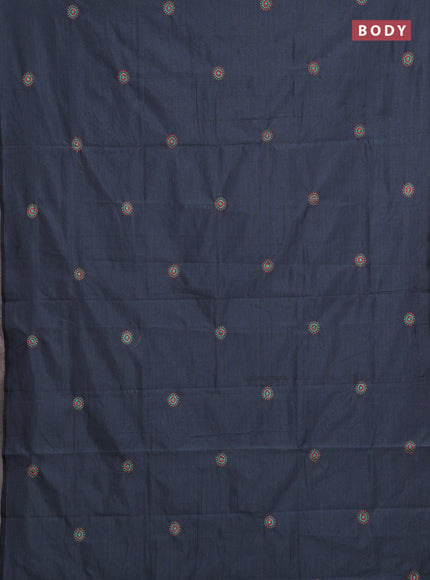 Grey & Orange Semi Silk Cotton Saree - Embroidery