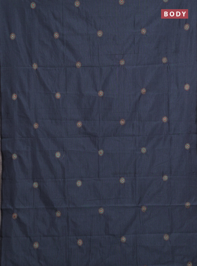 Grey & Orange Semi Silk Cotton Saree - Embroidery