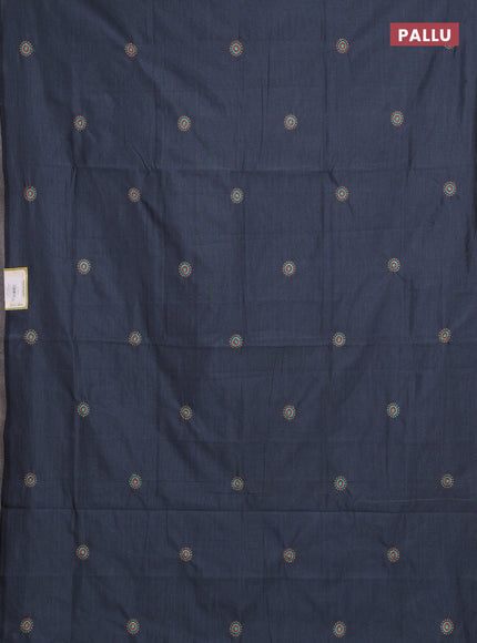 Grey & Orange Semi Silk Cotton Saree - Embroidery