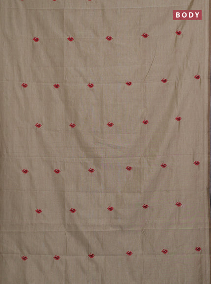 Beige & Red Semi Silk Cotton Saree - Embroidery