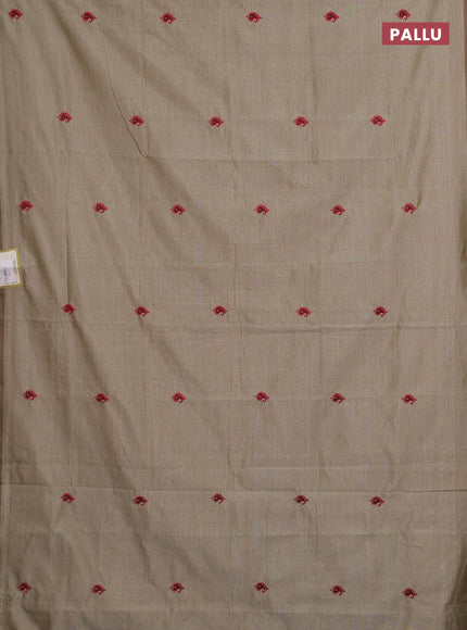 Beige & Red Semi Silk Cotton Saree - Embroidery