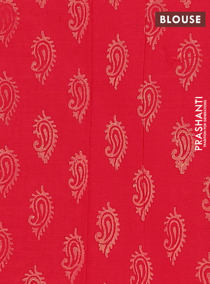 Beige & Red Semi Silk Cotton Saree - Embroidery