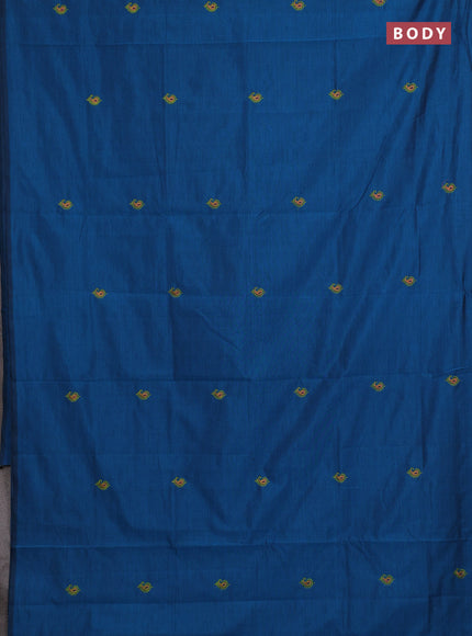 Peacock Blue & Green Semi Silk Cotton Saree - Embroidery