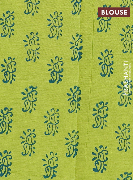 Peacock Blue & Green Semi Silk Cotton Saree - Embroidery